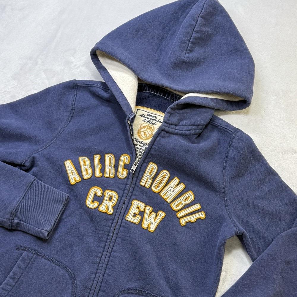 VTG Abercrombie Fitch Hoodie Womens Small Navy Full Zip Sherpa Lined Y2K